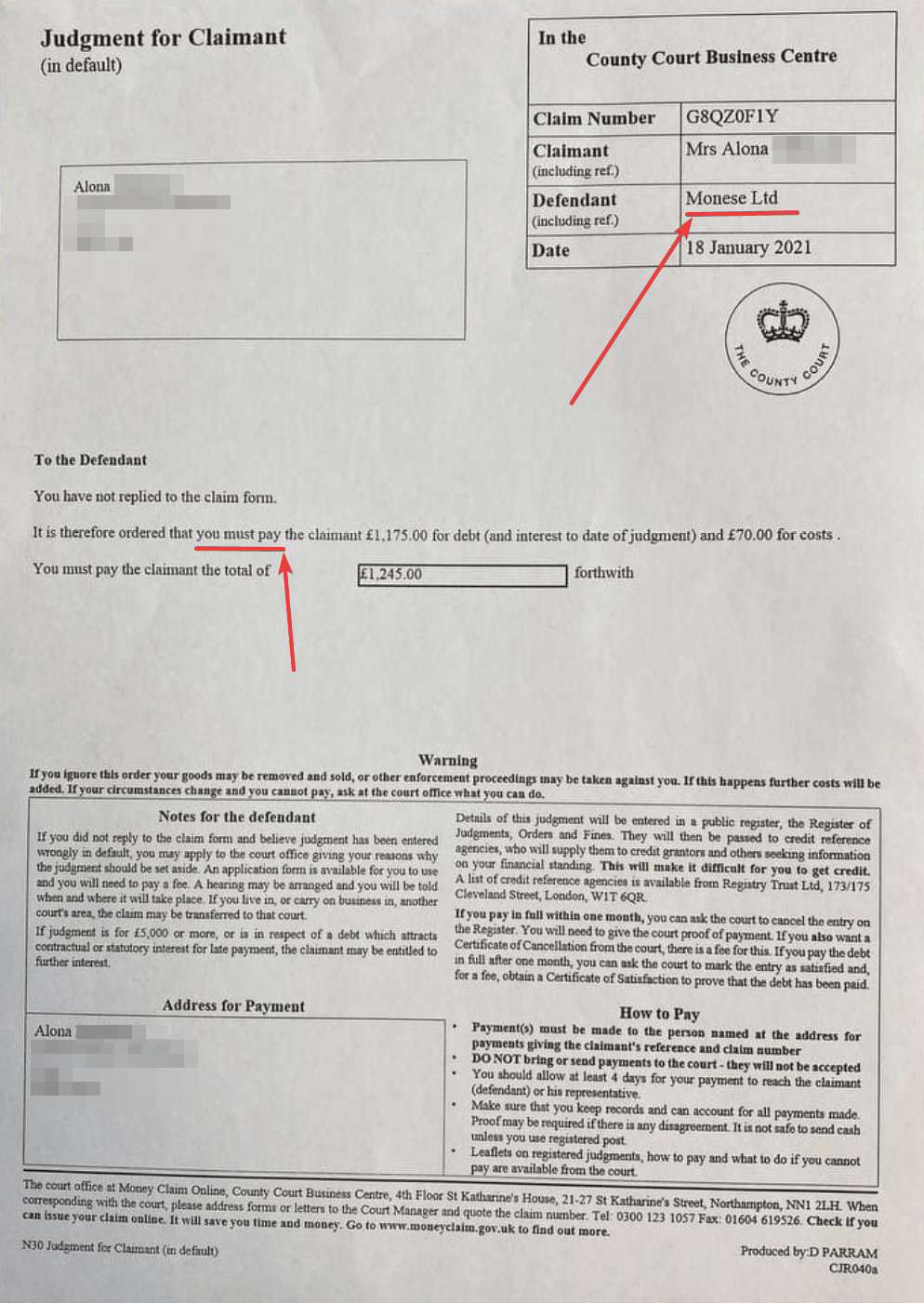 Monese loses the case. Court has come to a decision for Monese to pay back £1.245